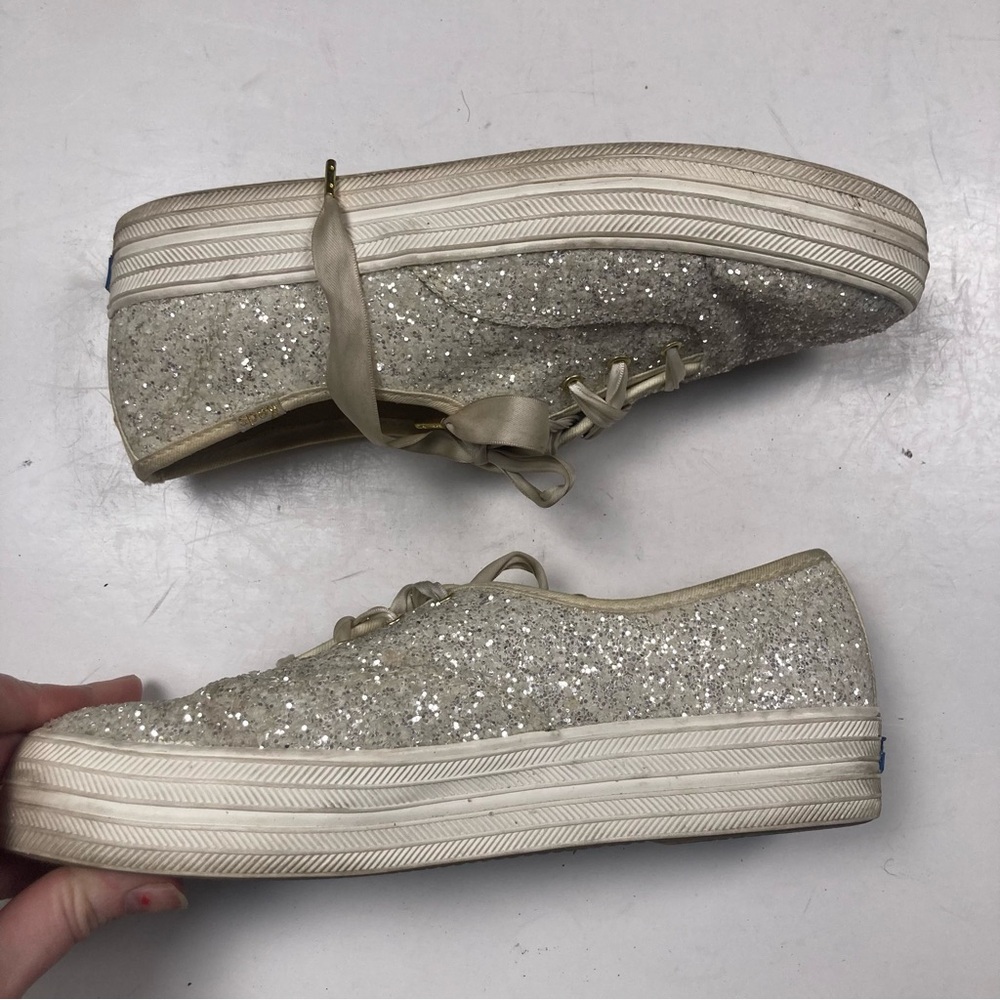 KEDS X KATE SPADE White Triple Glitter Platform Bridal Sneakers
